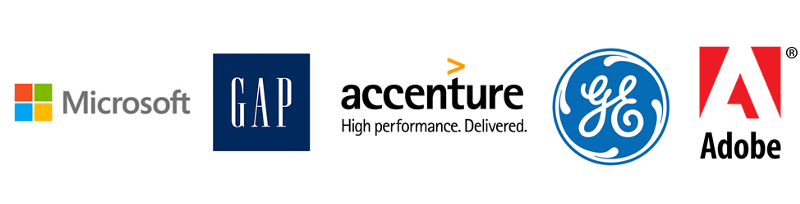 Logos of Microsoft, Gap, Accenture, GE and Adobe