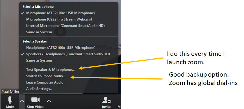 Zoom sound settings